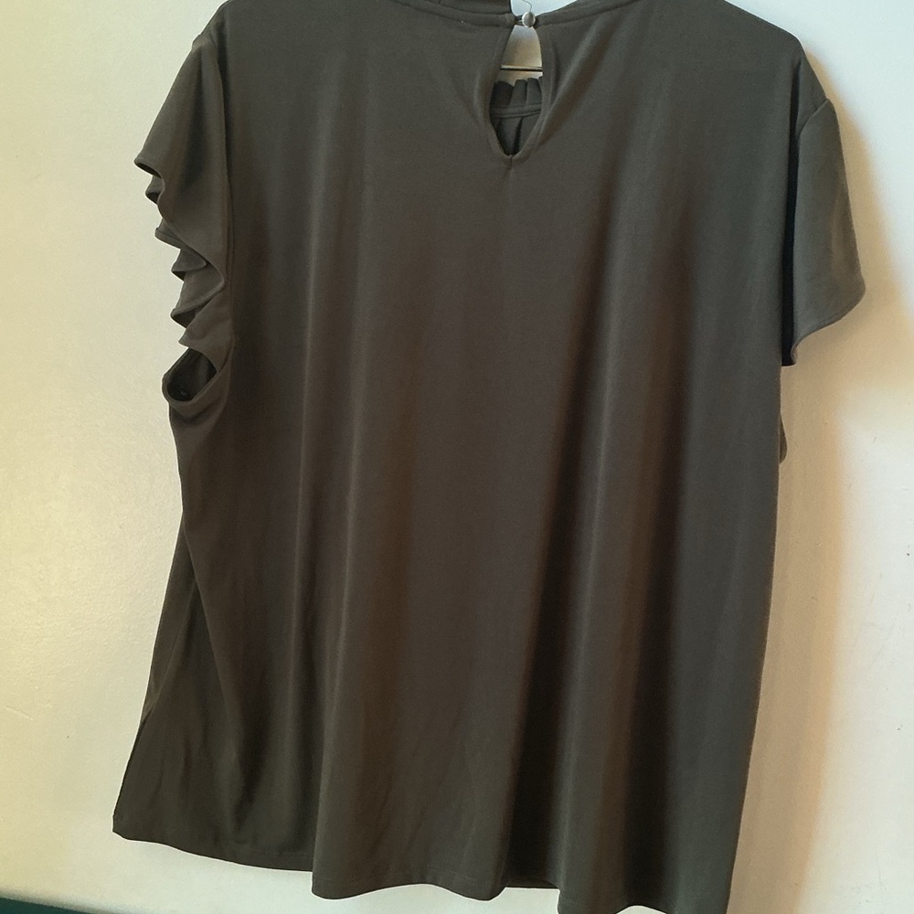 Calvin Klein Olive Green Ruffle Sleeve Blouse - image 2